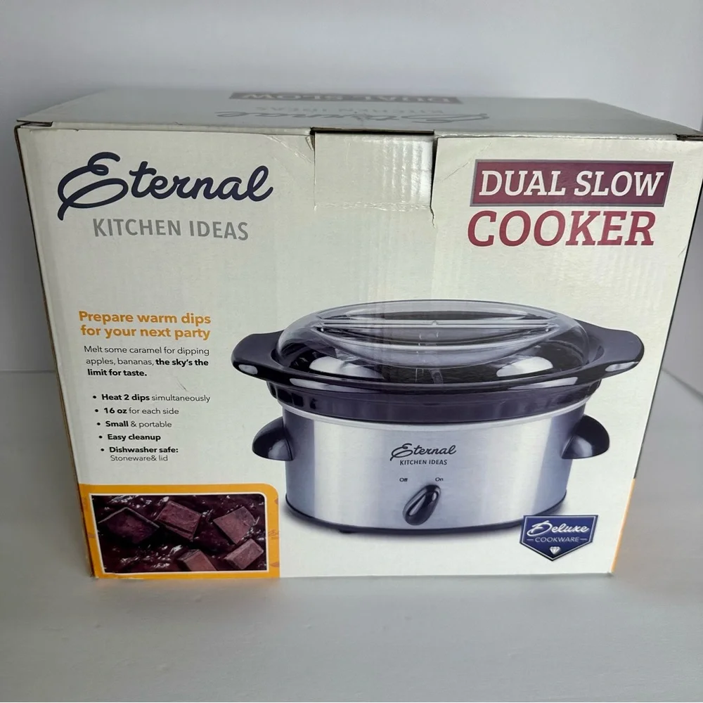New In Box Eternal Kitchen Ideas Dual Slow Cooker 16 Oz Each Side Small Portable